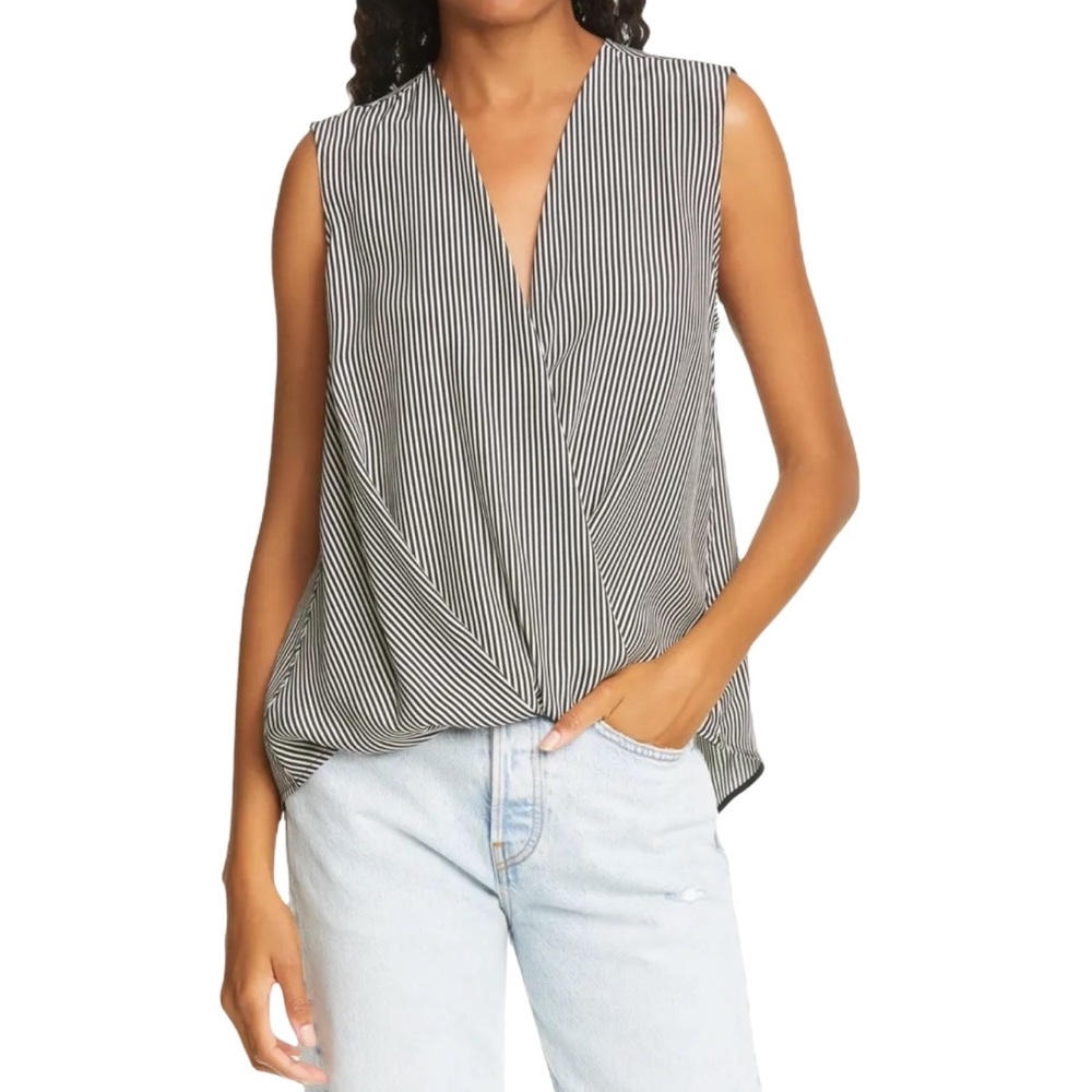 Rag & Bone Victor Stripe Silk Sleeveless Blouse (XS)